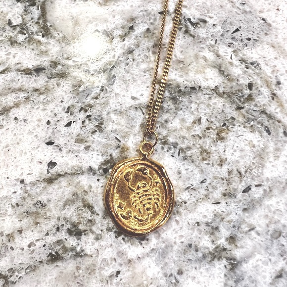 Stilnest Jewelry - Stilnest Scorpio Zodiac Seal Pendant / Gold Coin Necklace 24k Gold Vermeil